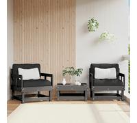 Garden Chair Pair Grey Solid Pine Wood 64x61x62cm with Black Cushions 2pcs set