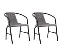 Garden Chair Set 2 pcs Black Plastic Rattan Steel Stackable Armchairs 62x55x74cm