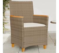 Garden chair set 2pc Beige PE rattan & Acacia wood 59x61x90 cm Cushioned Outdoor