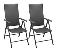 vidaXL 2x Stackable Garden Chairs Poly Rattan Black Folding Outdoor Terrace