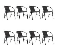 Garden Chair Set 2pc Black Plastic Rattan on Steel Frame 62x55x74cm Stackable XL