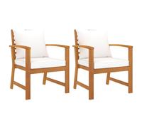Garden chair set 2pc Solid Acacia Wood Oil Finish 60.5x60.5x81cm Cream SeatH34cm