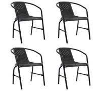 Garden Chair Set 2pcs Black Plastic Rattan Steel Frame 62x55x74cm Stackable Seat