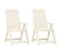 Garden Chair Set 2pcs White Plastic Reclining Foldable 59x67x106cm 5-Pos Outdoor