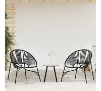 Garden Chair Set 3pc Egg Chairs + Table Black PE Rattan Steel 77x68.5x82cm UV UK