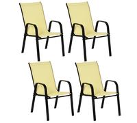 Garden Chair Set 4 Beige Mesh High Back Metal Frame Stackable 54x75.5cm Armrests