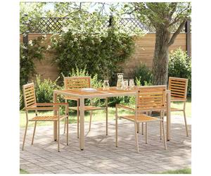 Garden Chair Set 4pc Brown/Beige PE Rattan Solid Acacia Wood 54x56x90cm Stacking