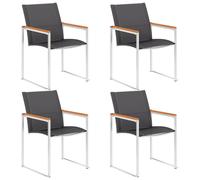 Garden Chair Set 4pc Grey Textilene Stainless Steel Solid Acacia NEW 60x59x85cm