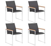 Garden Chair Set 4pc Grey Textilene Stainless Steel Solid Acacia NEW 60x59x85cm