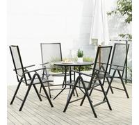 Garden chair set 5pc Anthracite Powdercoated steel Table 80x72.5cm 6pos Foldable
