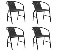 Garden Chair Set Black 62x55x74cm Plastic Rattan Steel Stackable 2pcs for Patio