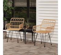 Garden chair set of 2 Brown PE rattan with steel frame 56x64x80cm armrest comfy