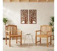 Garden chair set of 2 Natural Solid Teak Wood 58x60x93 cm Handcarved Rose Patio