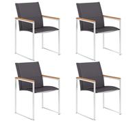 Garden Chair Set of 4 Grey Teak & Textilene Stackable Outdoor Dining Chairs 4pc