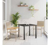 Garden Chair Stackable 2pc Cream Brown PE Rattan Acacia Wood Arms Set 56x54x90cm