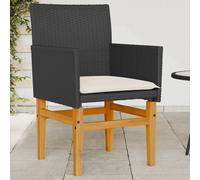 Garden Chairs 2 pcs Black PE Rattan & Acacia Wood 55x55x78 cm with Cushions Set