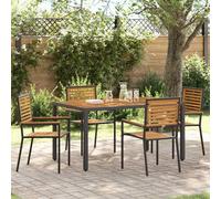 Garden Chairs 2 pcs Brown/Black Solid. Acacia Wood & Steel Stackable 54x56x90cm