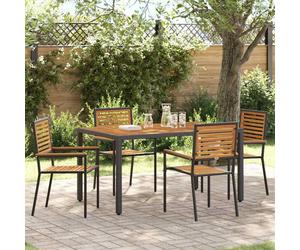 Garden Chairs 2 pcs Brown/Black Solid. Acacia Wood & Steel Stackable 54x56x90cm