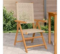 Garden Chairs 2pc Beige Acacia Wood & Poly Rattan Folding Recliner 57x70x109cm.