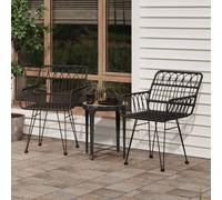 Garden chairs 2pc Black PE rattan with armrests steel frame 56x64x80 cm outdoor