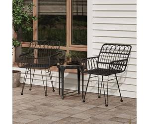 Garden chairs 2pc Black PE rattan with armrests steel frame 56x64x80 cm outdoor