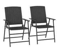 Garden Chairs 2pc Foldable PE Rattan Steel Frame Black 58x61x94cm With Armrests