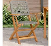 Garden Chairs 2pc Grey Acacia Wood & Poly Rattan Foldable Patio 54x57x91cm