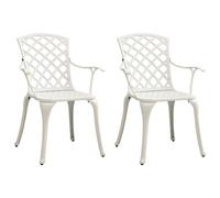 Garden Chairs 2pc White Cast Aluminium High-Back Dining 61x60x93cm Weatherproof