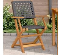 Garden Chairs 2pcs Black Acacia Wood Poly Rattan Foldable Outdoor Set 54x57x91cm