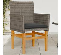 Garden Chairs 2pcs Grey PE Rattan Solid Acacia Wood 55x55x78 cm padded cushions