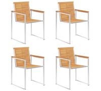 (Solid teak wood, 4 pcs) vidaXL 2/4/6/8x Garden Chairs Patio Solid Acacia/Teak Wood and Stainless Steel