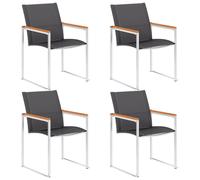 Garden Chairs 4pc Grey Textilene & Stainless Steel with Solid Acacia 60x59x85cm