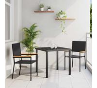 Garden Chairs Black/Brown PE Rattan with Acacia Armrests 56x54x90cm Stackable2pc