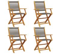 Folding garden chair set, 4pcs black solid acacia wood 54x57x91cm polypropylene
