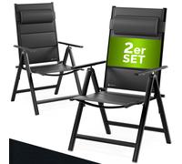 Garden chairs set of 2 black folding upholstered aluminium adjustable 120kg load capacity weatherproof