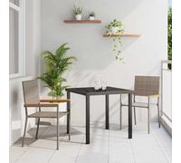 Garden Chairs Set of 2 Grey Steel Frame Acacia Armrests Stackable 54x56x90cm UK