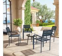 Alfresco Garden Chairs Set of 4, Stackable and Rattan Effect, Grey, none