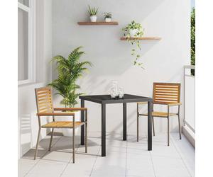 Garden Chairs Stackable Grey Steel Frame Acacia Armrests 54x56x90cm Outdoor Pair