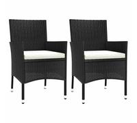 vidaXL Garden Chairs Outdoor Armchair with Cushions 2 pcs Black Poly Rattan