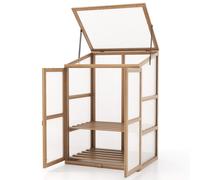 Garden Cold Frame Mini Wooden Greenhouse w/ 2 Removable Shelves