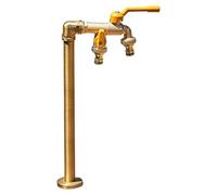 Garden Column Faucet, Frost Resistant Freestanding Hose Stand with Faucet, Vertical Outdoor Tap Fountain for Patio and Lawn Watering with Double Outlet (Yellow 42CM/17IN)