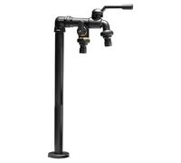Garden Column Faucet, Frost Resistant Freestanding Hose Stand with Faucet, Vertical Outdoor Tap Fountain for Patio and Lawn Watering with Double Outlet (Black 42CM/17IN)