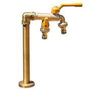 Garden Column Faucet, Frost Resistant Freestanding Hose Stand with Faucet, Vertical Outdoor Tap Fountain for Patio and Lawn Watering with Double Outlet (Yellow 32CM/13IN)