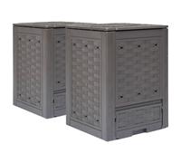 Garden Composter 2pcs Brown Rattan-Effect Plastic 60x60x83cm 300L Each With Vent