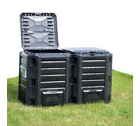 Garden Composter Black 380L 100% PP Weatherproof Bin 719x719x826mm Padlock-Hole