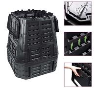 Garden Composter Black Plastic 93.3 x 93.3 x 113 cm 740 L Compost Container with Lid and Sliding Door for Garden Waste and Kitchen Waste for Quick Rotting and Humus Formation