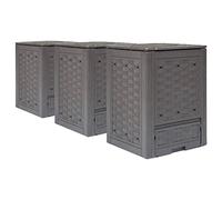 Garden Composter Pack of 3 Brown Plastic Rattan 60 x 60 x 83 cm 900 L Compost Container with Ventilation Lid for Garden Waste Organic Waste Leaves Lawn Cuttings Humus Mulch Fertilisation