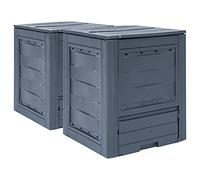 Garden Composter Plastic Pack of 2 Grey 60 x 60 x 83 cm 520 L with Ventilation Holes Split Lid for Composting Garden Waste and Outdoor Kitchen Waste