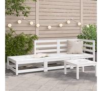 Garden corner sofa 2pc White Pine 70x70x67cm Solid Pine Modular Patio Lounge Set