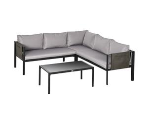 Garden Corner Sofa Outdoor 4pc Light Grey Steel Tempered Glass Cushioned 119.5cm